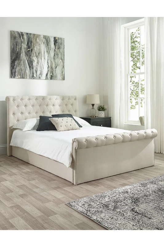 Image of Aspire Aspire Chesterfield Ottoman Storage Bed in Natural Linen Size: Single Natural Single Unisex 5057632201034