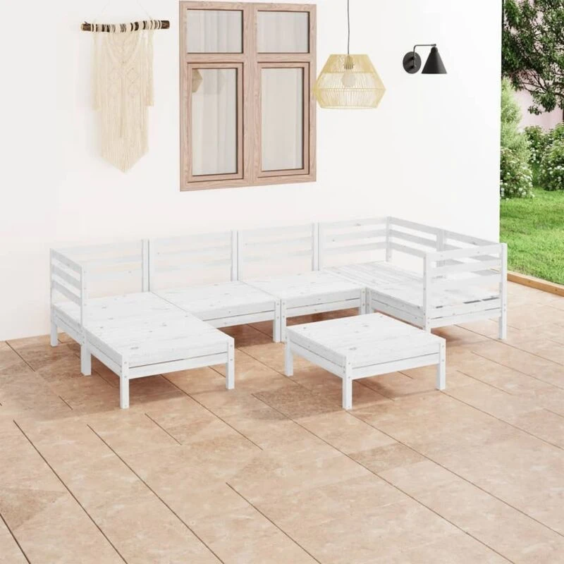 Image of VIDAXL 7 Piece Garden Lounge Set Solid Wood Pine White Vidaxl 8720286687154