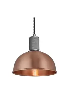 Image of Knurled Dome Pendant Light, 8 Inch, Copper, Pewter Holder