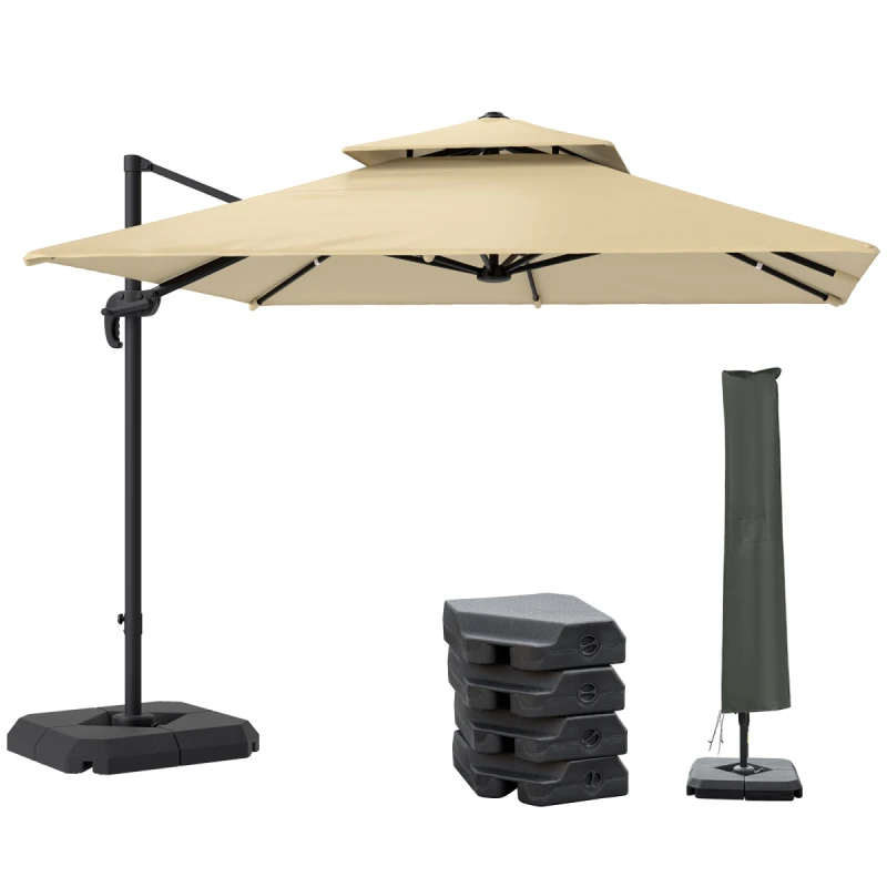 Image of Outsunny 360 degree Cantilever Parasol Roma Umbrella w/ Base Weights, Brown, Brown 84D-073V00KK