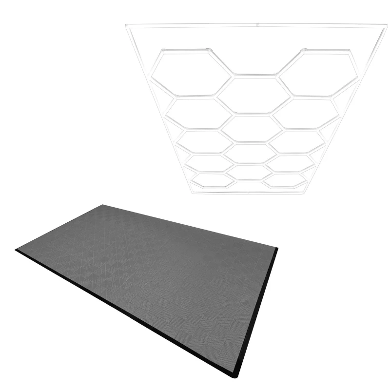 Image of Monstershop Hexagon LED Light & Vented Garage Floor Tiles x 120 With Edges - Grey Grey