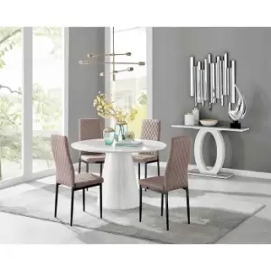 Image of Furniture Box Palma White High Gloss Round Dining Table and 4 Cappuccino Milan Black Leg Chairs