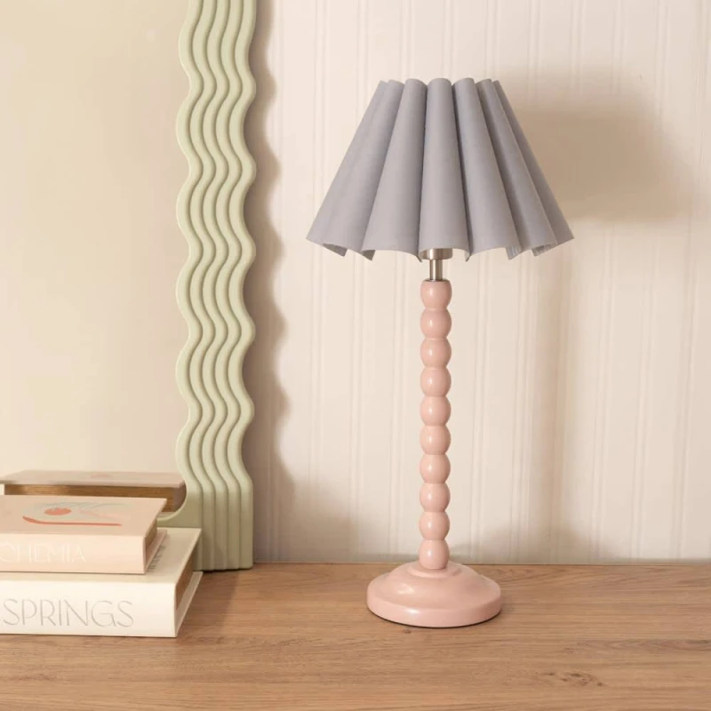Image of ValueLights ValueLights Bobbins Rose Pink Table Lamp with Scallop Taper Shade and Bulb in Light Grey Light Grey One Size Unisex 5059406057878