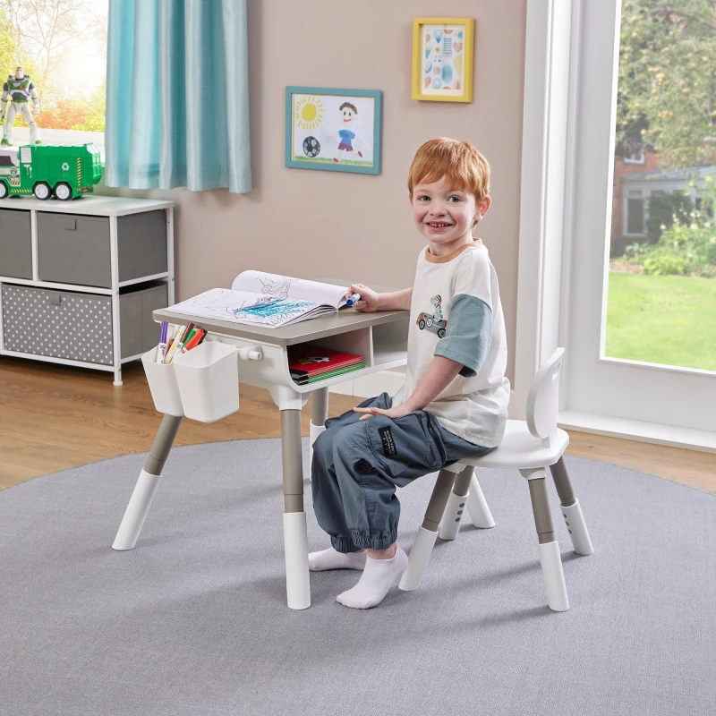 Image of Liberty House Toys Scandi Height Adjustable Table & Chair Set in Grey Grey Unisex