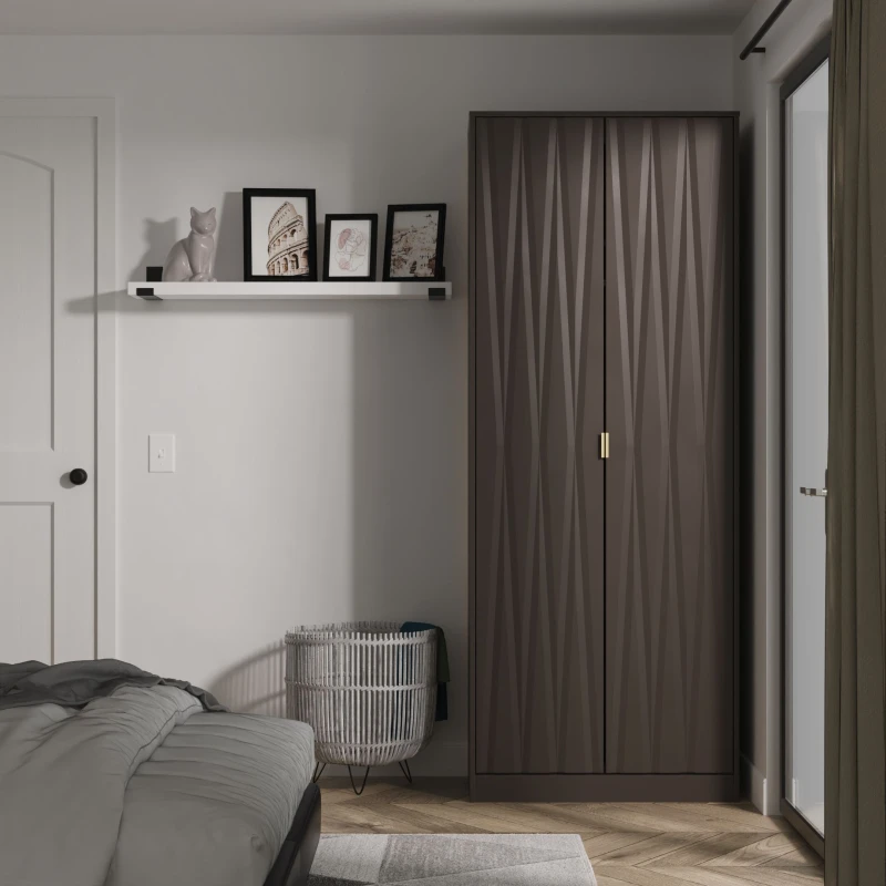 Image of Studio Las Vegas Tall Plain Wardrobe with Gold Handles Wardrobes Large Grey 39140602140