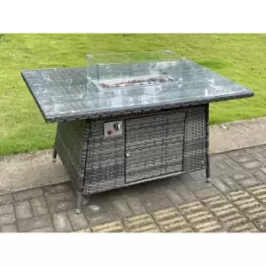 Image of Fimous Outdoor Dark Grey Rattan Fire Pit Dining Table Set with Gas Heater and Clear Tempered Glass