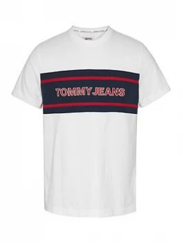 Image of Tommy Jeans Stripe Colourblock T-Shirt - White, Size L, Men