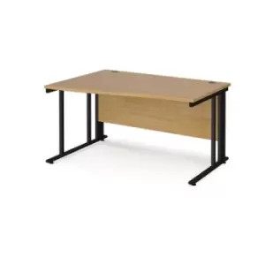 Image of Office Desk Left Hand Wave Desk 1400mm Oak Top With Black Frame Maestro 25 MCM14WLKO