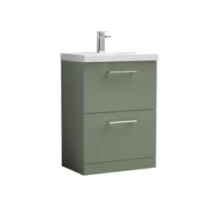 Image of Nuie Arno 600mm Floor Standing 2 Drawer Vanity & Thin-Edge Basin Satin Green