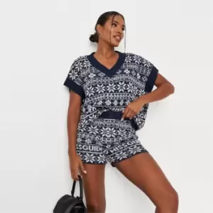 Image of Missguided Fairisle Missguided Print Shorts Coord - Blue