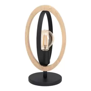 Image of Table Lamp Desk Light Black Steel & Wood Ring Loop Shade 1 x 40W E27 Bulb