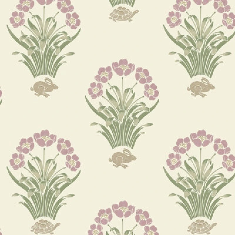Image of Belgravia Tortoise Hare Soft Pink Wallpaper Floral Animal Print Feature Wall