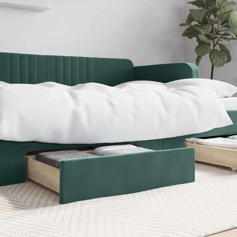 Image of Vidaxl Bed Drawers 2 Pcs Dark Green Engineered Wood And Velvet, Green 833918