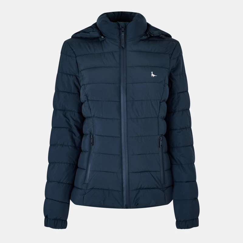 Image of Jack Wills Womens Luna Water Resistant Wind Resistant Detachable Hood Short Puffer Jacket Short Puffer Jackets 6 (2XS) Blue 66661718270