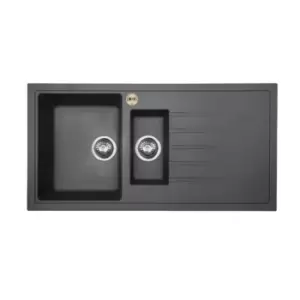 Image of Bristan Gallery Quartz Easyfit Sink 1.5 Bowl Midnight Grey Right Drainer - 293419