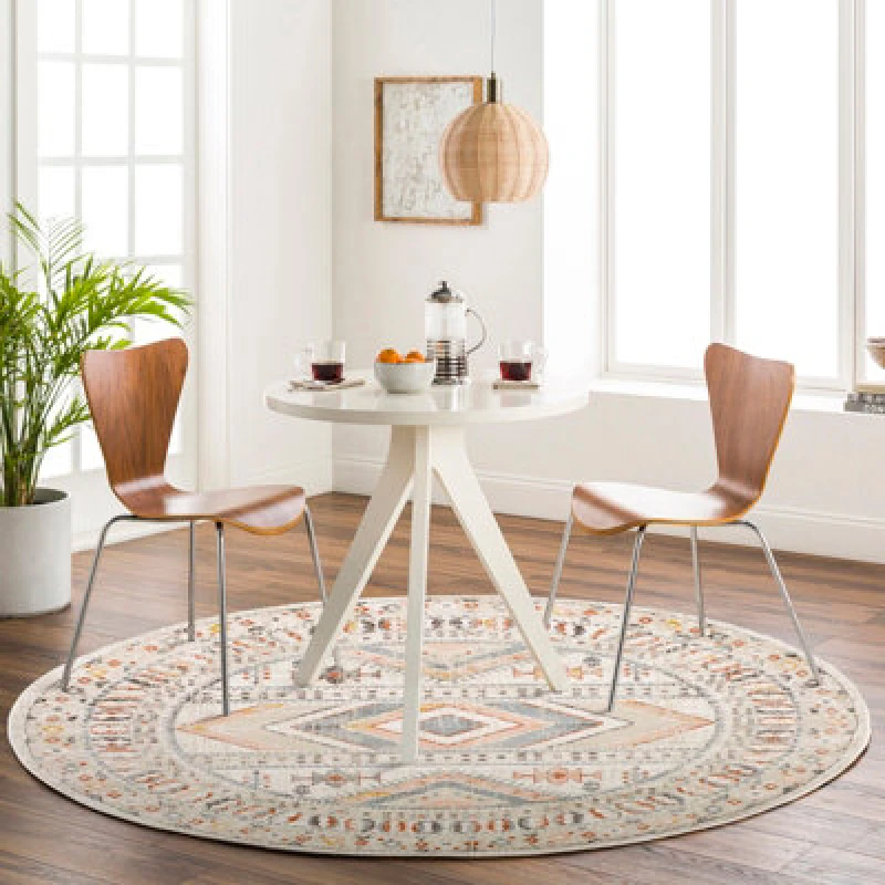 Image of Livabliss Round Scandi Modern Boho Brick Evelyn Area Rug 160 X 160 Cm - Easy Care, Non Shedding, Ideal For Living Room & Bedroom