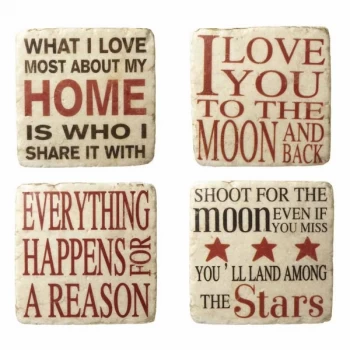 Image of Happy Sayings Resin Cream/Red Coasters By Heaven Sends