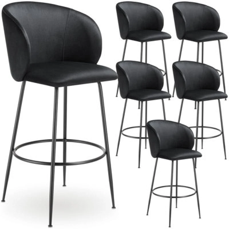 Image of Tectake Bar Stool Luana - With Backrest, Velvet Look And Padded - Black/black, Set Of 6