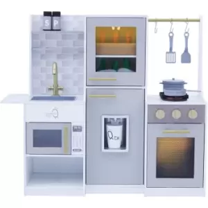 Image of Teamson Kids Lyon Large Wooden Play Kitchen Playset Toy with Hyrdroponic Garden Growing System & 19 Interative Accessories for Girls & Boys, Grey