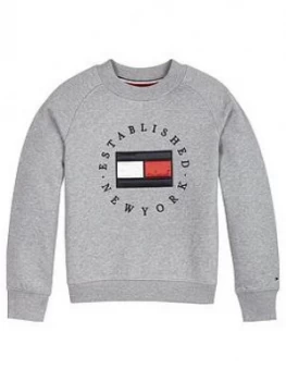 Image of Tommy Hilfiger Girls Heritage Logo Crew Sweat - Grey Marl