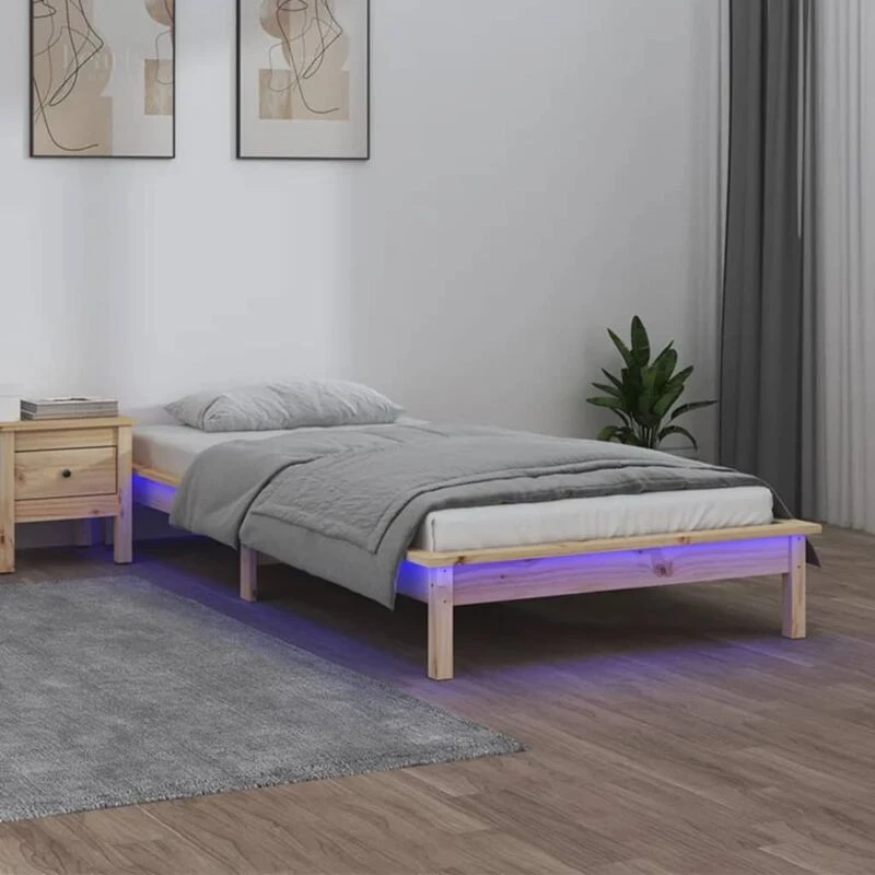 Image of vidaXL LED Bed Frame 100x200cm Solid Wood, Brown 820596