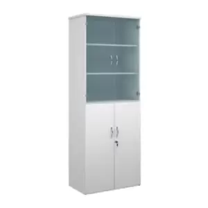 Image of Duo combination unit with glass upper doors 2140mm high with 5 shelves - white