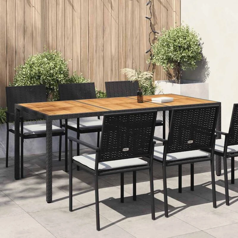Image of VIDAXL Garden Table 190x90x75cm Poly Rattan and Acacia Wood Black Vidaxl 8720286666586