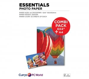 Image of Essentials A4 - 100 x 150 mm Photo Paper Combi Pack 40 Sheets
