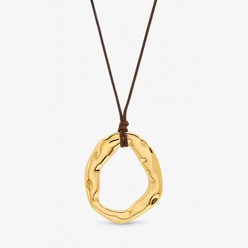 Image of Inicio Gold Plated Brown Cord Open Pendant - Gift Pouch Gold female One Size