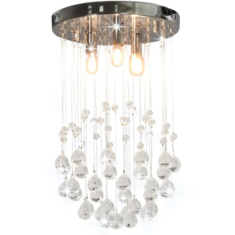 Image of VIDAXL Ceiling Lamp with Crystal Beads Silver Sphere 3 x G9 Bulbs Vidaxl 8719883572987