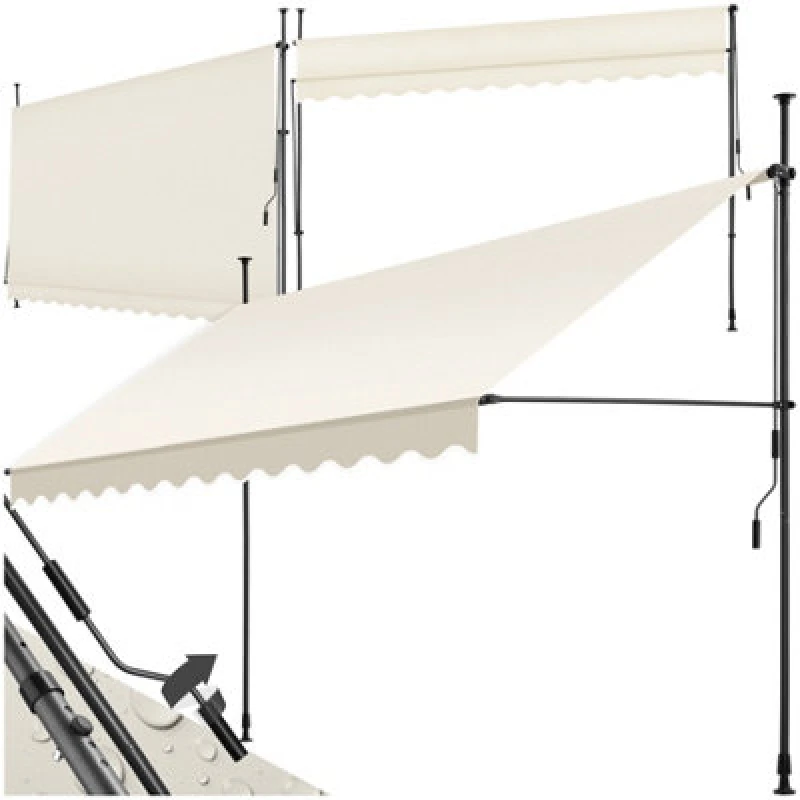 Image of Tectake Awning With Hand Crank - Pressure Fitted , Height Adjustable 350 X 180 Cm - Beige