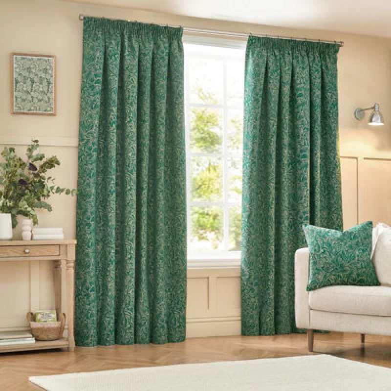 Image of Grantley Jacquard Pencil Pleat Curtains Emerald, Emerald / 168 x 229cm