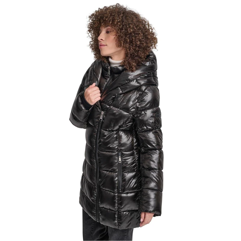 Image of DKNY Womens Shine Medium Puffer Jacket Black female 8 (XS)