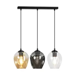 Image of Istar Black Bar Pendant Ceiling Light with Clear, Graphite, Amber Glass Shades, 3x E27