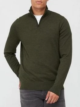 Image of Calvin Klein Superior Wool Zip-Mock Knitted Jumper - Khaki