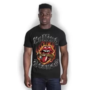 Image of The Rolling Stones - Flaming Tattoo Tongue Unisex XX-Large T-Shirt - Black