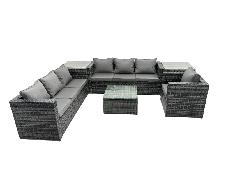 Image of Fimous 7 Seater Patio Lounge Sofa Set with Side Table Dark Grey Dark Grey Unisex