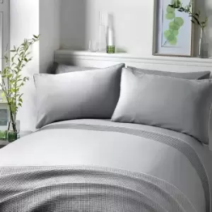 Image of Serene Pom Pom Trim Duvet Cover Set, Silver/White, Double