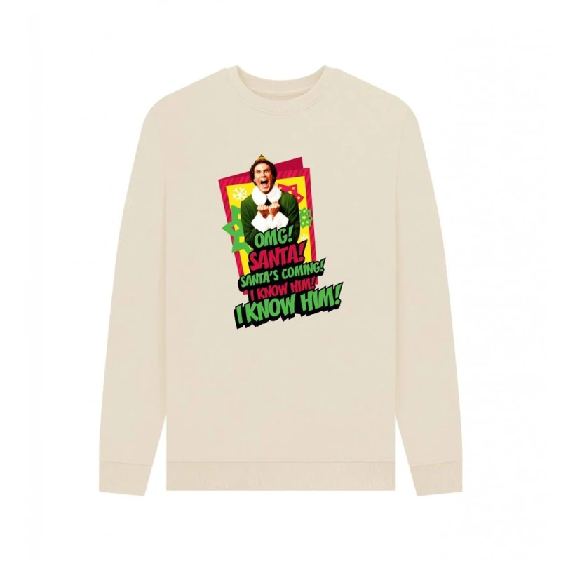 Image of Elf Mens I Know Him Sweatshirt in Light Beige Size: Small Light Beige Male S