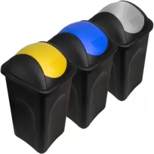 Image of Dustbin 3Pcs Set Yellow/Blue/Silver Plastic 60L