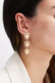 Image of Gold Plated Polished And Pearl Heart Earrings
