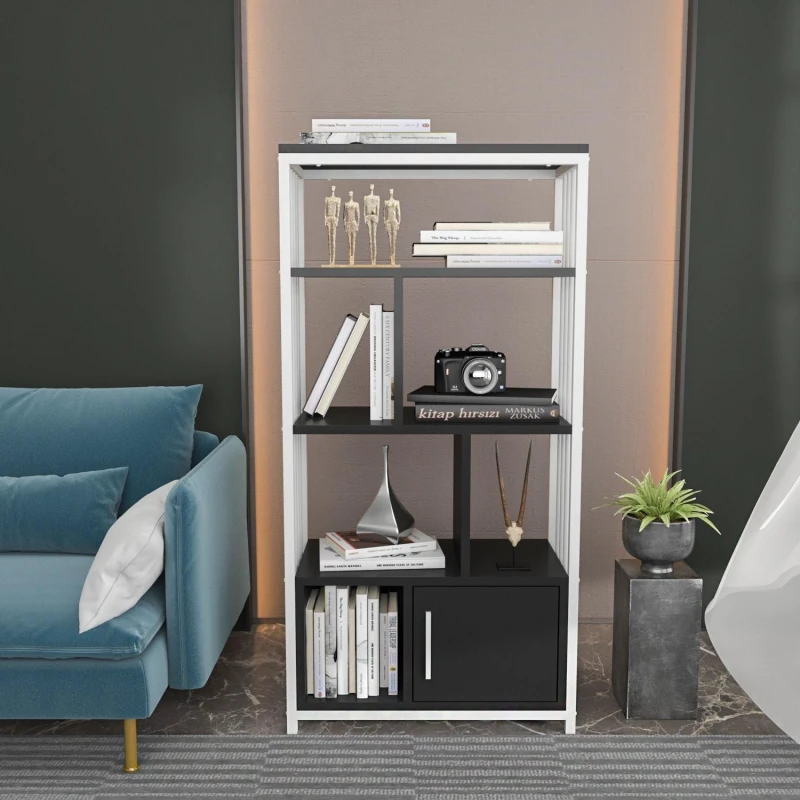Image of Decorotika Valero Metal Bookcase Shelving Unit Bookshelf Dark Grey