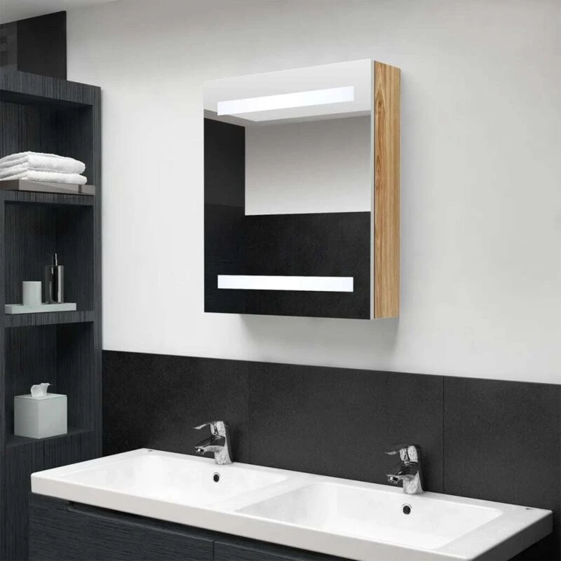 Image of VIDAXL LED Bathroom Mirror Cabinet White and Oak 50x14x60cm vidaXL 8720286332481