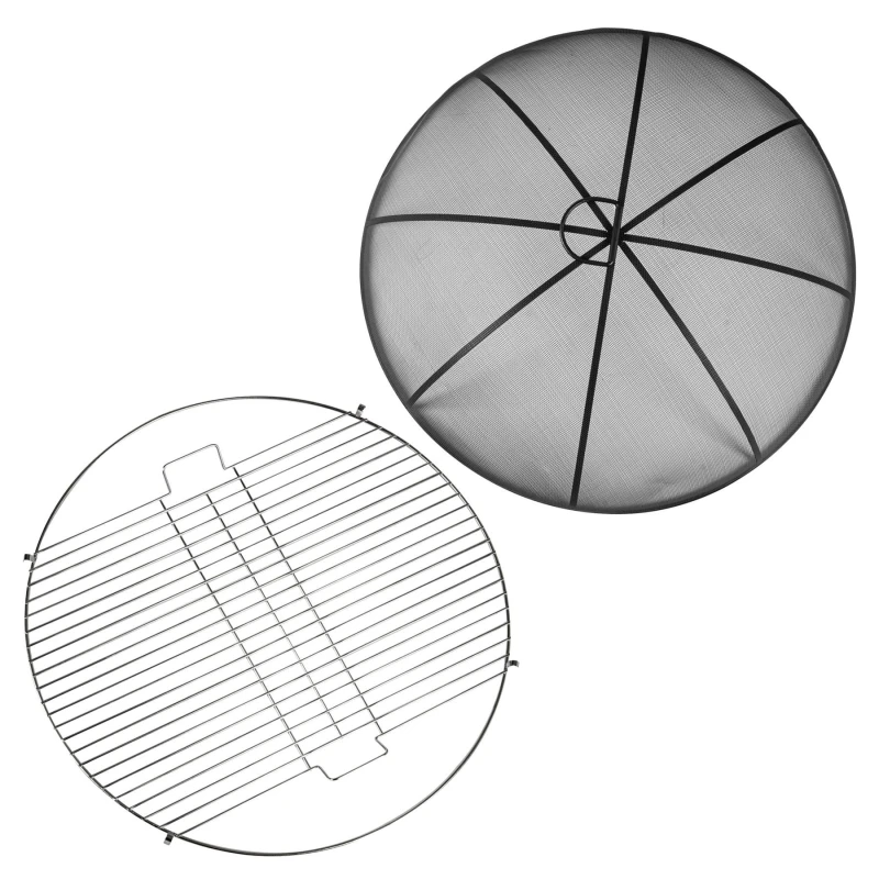 Image of Harbour Housewares Round Fire Pit Grill & Spark Guard Set - 72.5Cm - Grey