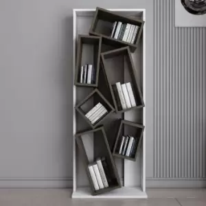 Image of Carmen Bookcase Bookshelf with 6 Asymmetric Shelves White Walnut - Decorotika