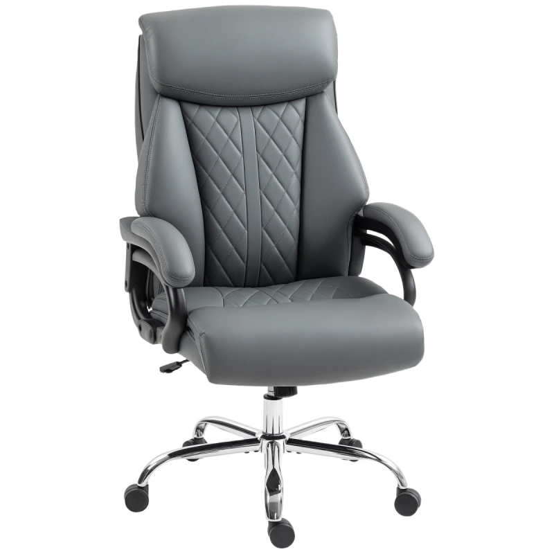 Image of HOMCOM HOMCOM PU Leather Office Chair with Spring Padding, Swivel Wheels - Charcoal grey