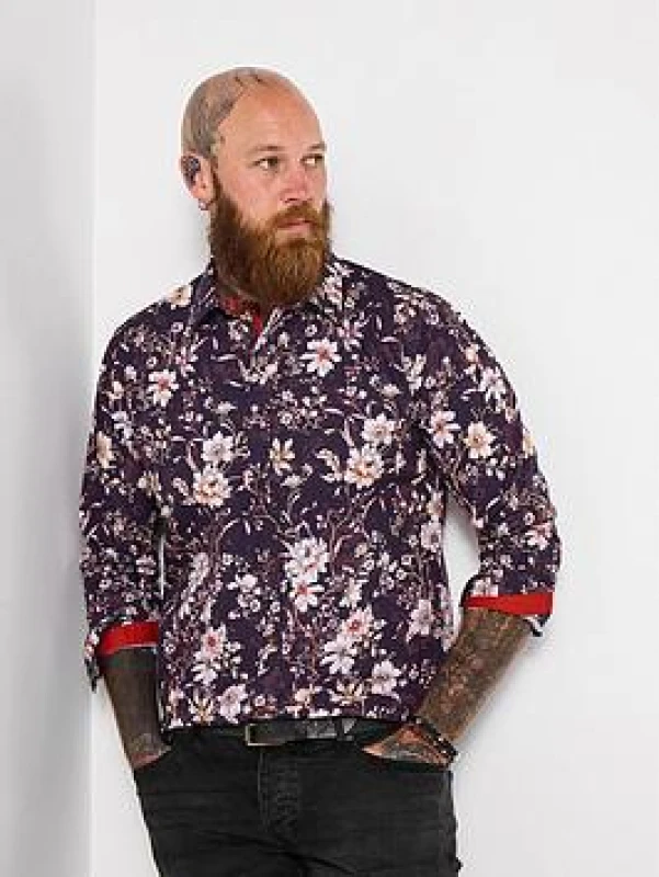 Image of Joe Browns Joe Browns Men Contrast Trim Floral Long Sleeve Shirt in Brown Size: X-Large Brown XL Male 5059953313700