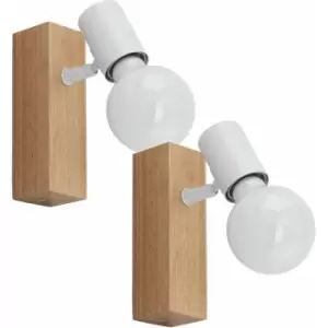 Image of 2 pack Wall 1 Spot Light Backplate Colour Brown Wood Oak Look White Shade E27
