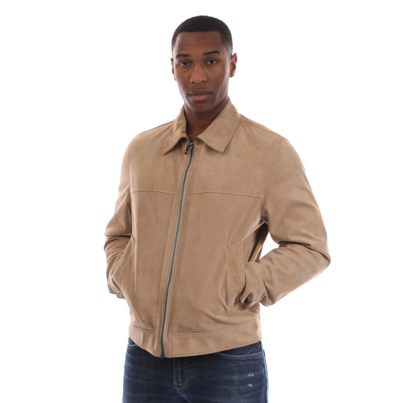 Image of Boss Mens Malbano5 Leather Jacket Light Beige male 42 (52)