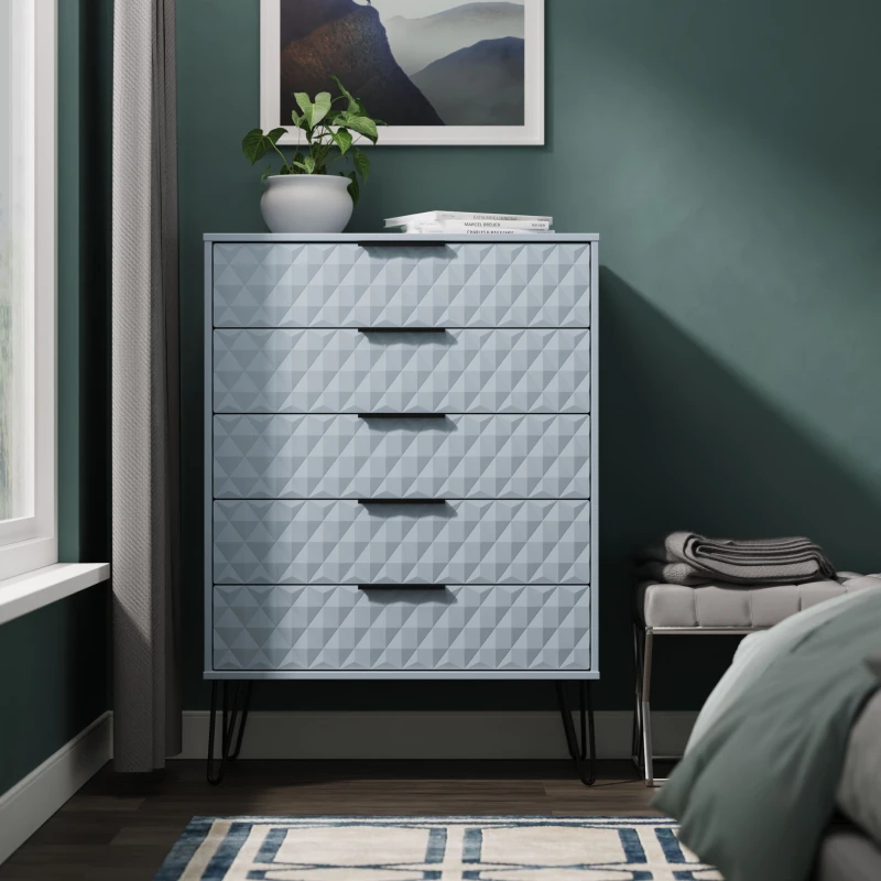Image of Ready Assembled 2 U Islay 5 Drawer Chest (Ready Assembled) in Light Blue Size: Large Light Blue Unisex Large